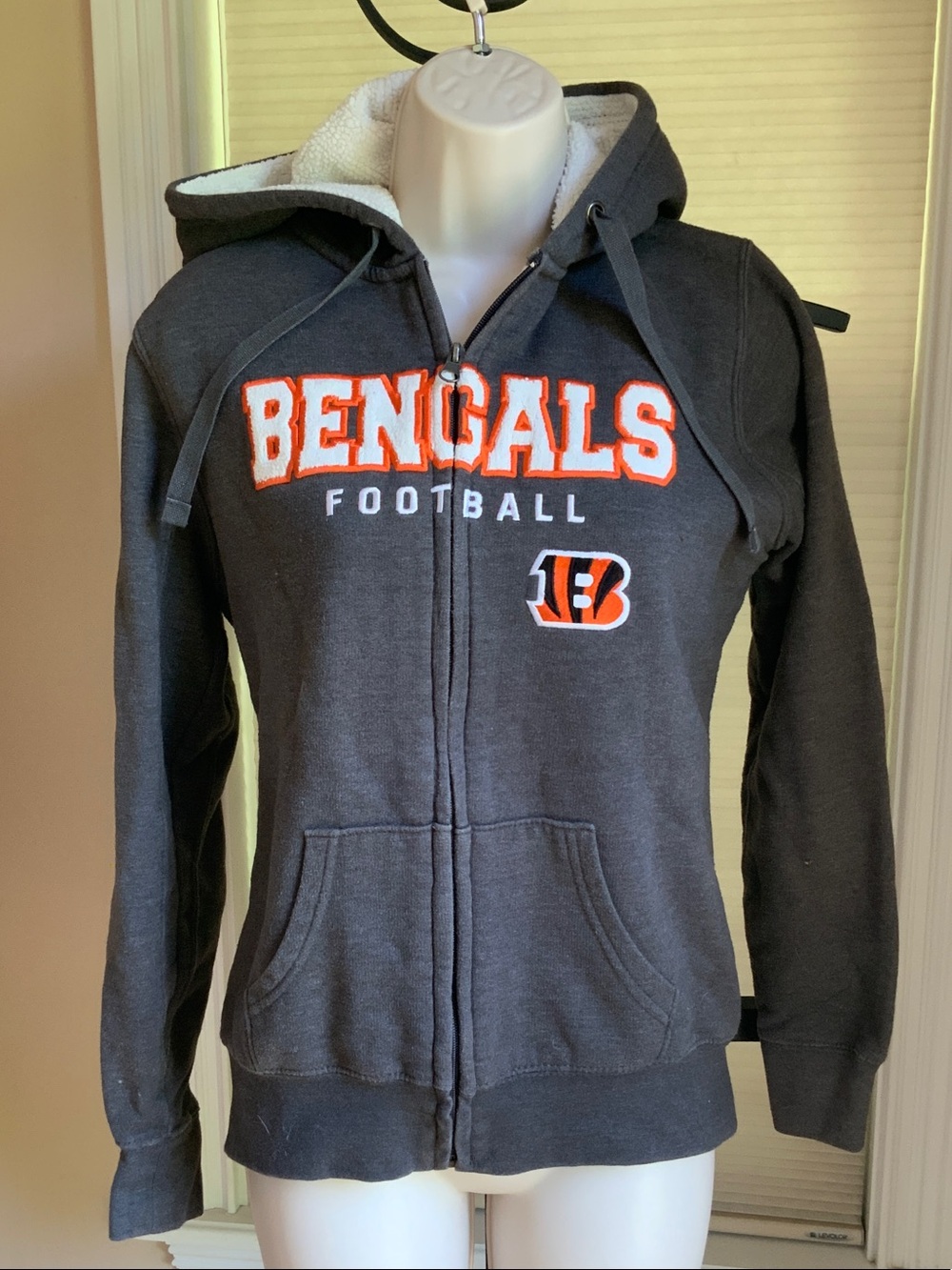 Cincinnati Bengals Grey Zip-Up Hoodie with Sherpa Lining